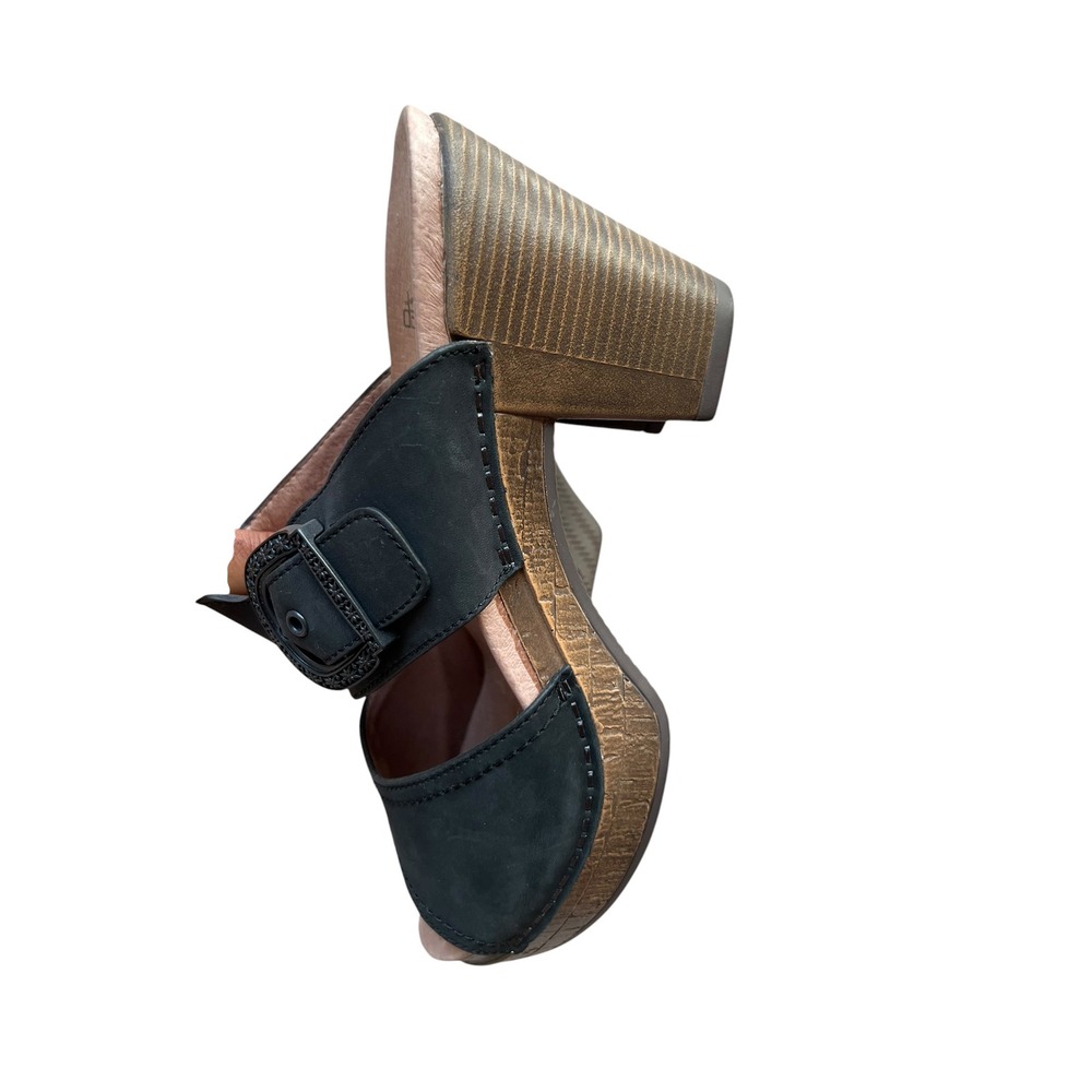 Dansko Ramona Black Leather Slide Sandals Buckle Block Heel Clog Mules Size 7.5 - Picture 8 of 11